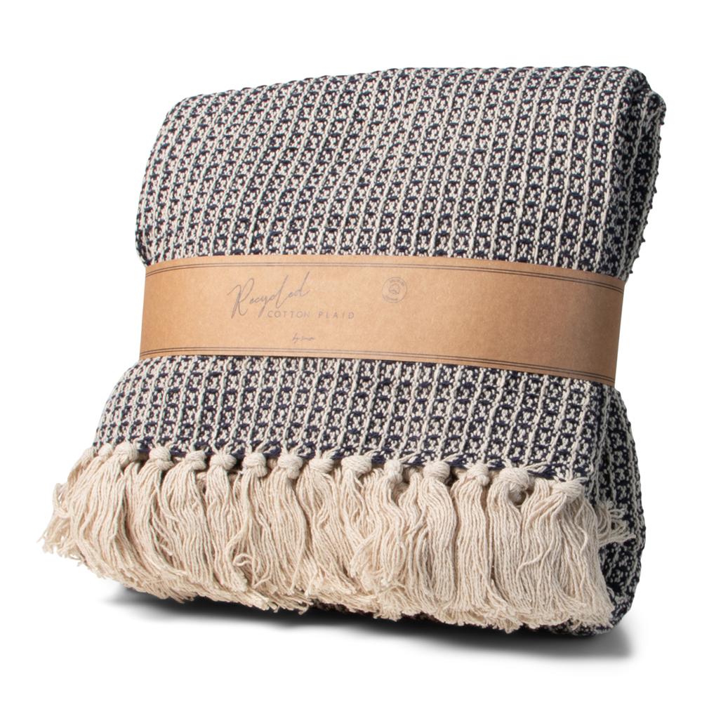 Recycled Cotton Plaid Wafel Blauw